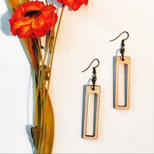 Rectangle wood drop earrings